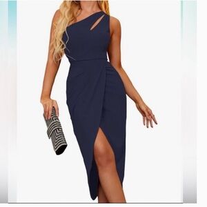 Chic One-Shoulder Navy Dress